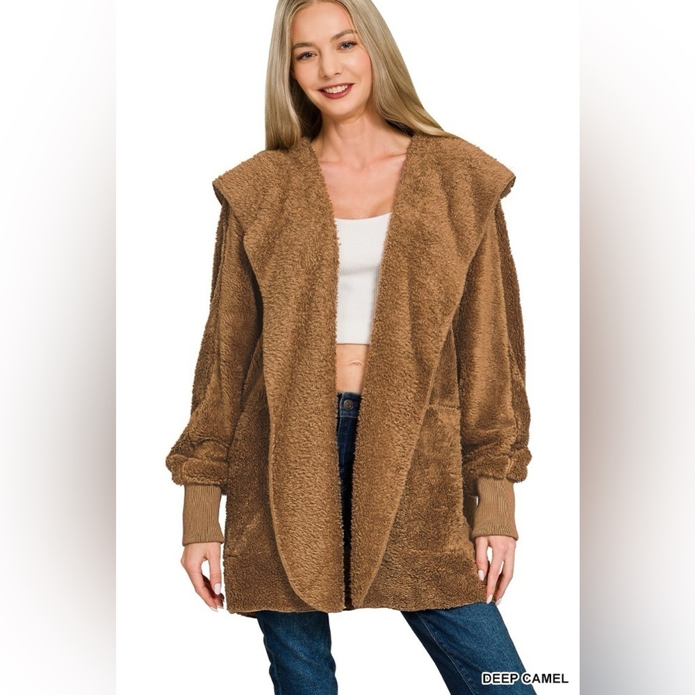 Zenana Hooded Faux Fur Jacket with Pockets